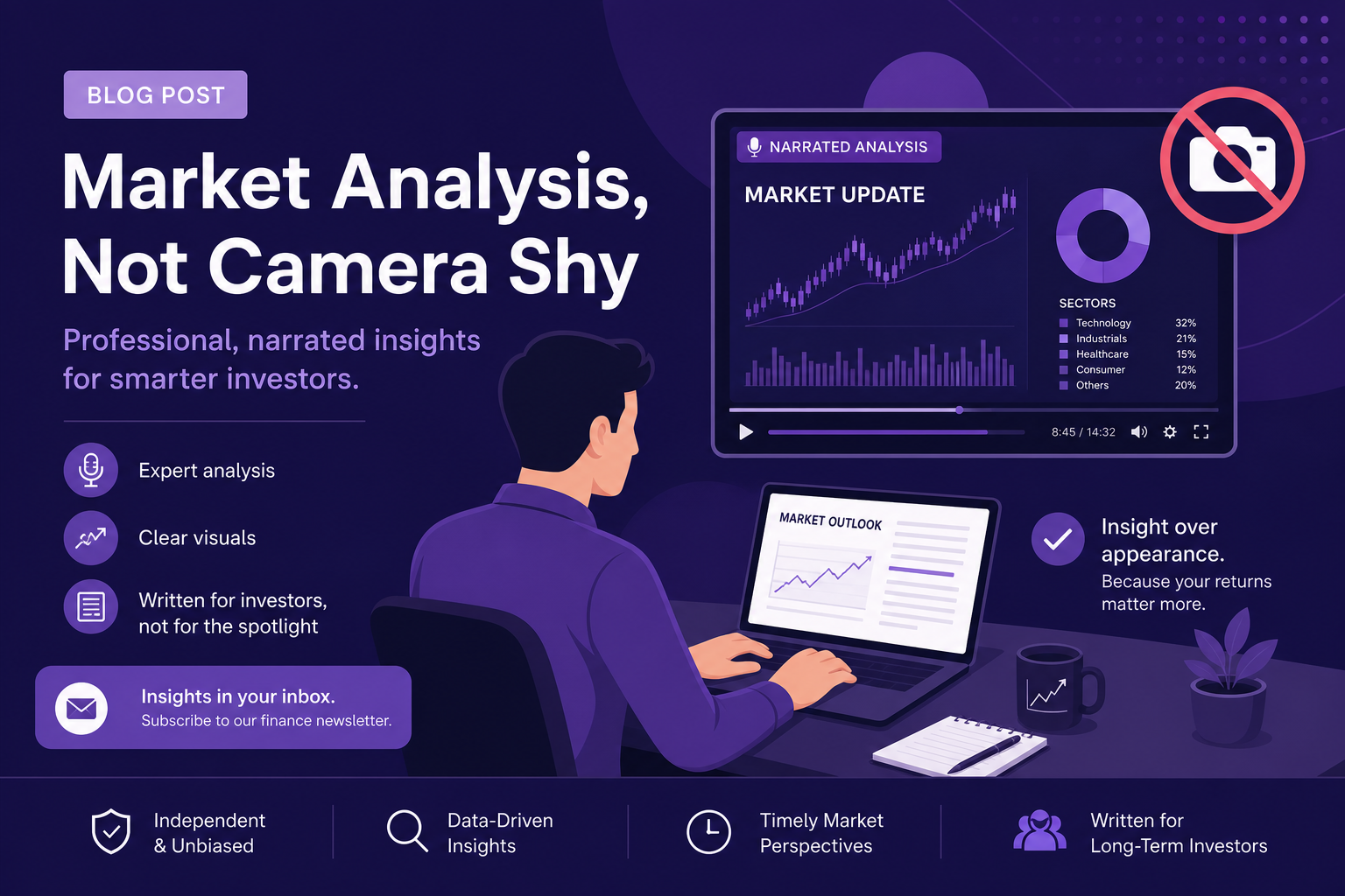 Finance newsletter writer producing market analysis video without appearing on camera.